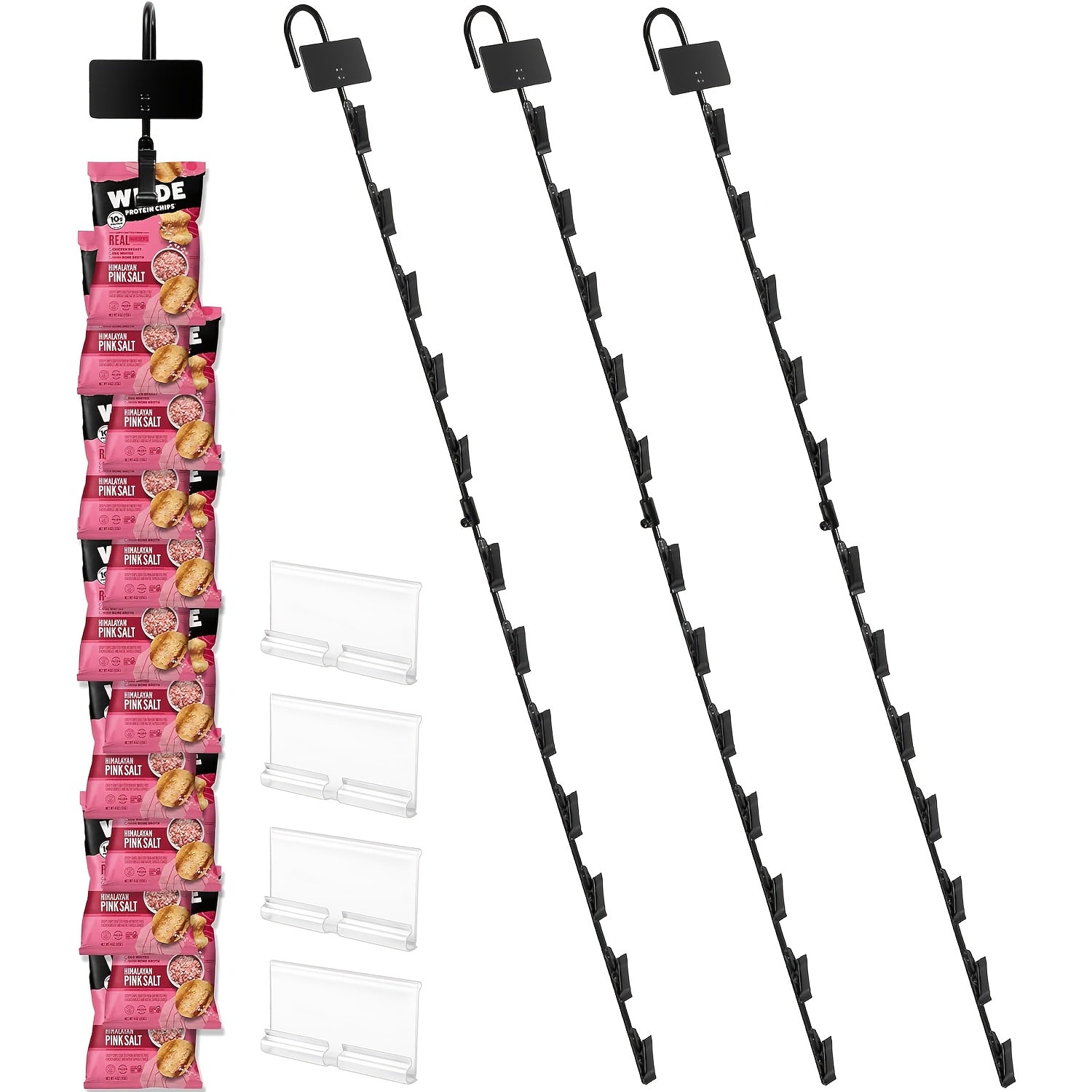TEMU 4pcs Strip Hook Potato Chip Display Hanging 32 Inches, With 12 Potato Chip Black Greeting Card Hooks, Suitable For Party Suppliers Potato Chip
