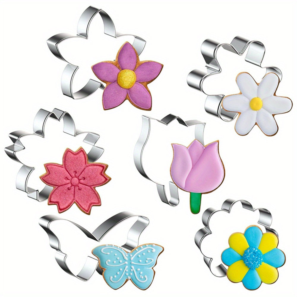 TEMU 6pcs Flower Shaped Cookie Cutter Embosser Mold Stainless Steel Cookie Cutters Biscuit Bread Cutting Fondant Stamper Kitchen Baking Pastry Tools