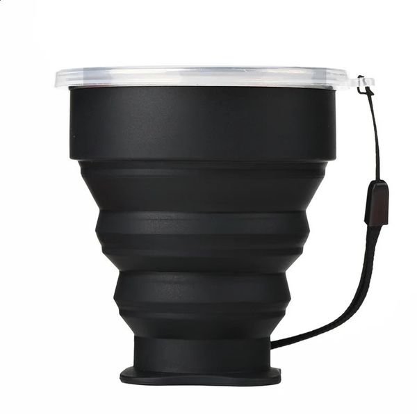 Portable Silicone Retractable Folding Cup Outdoor With Cover Coffee Handcup Camp Picnic Hiking Mini Water Glass Drinkware 240923
