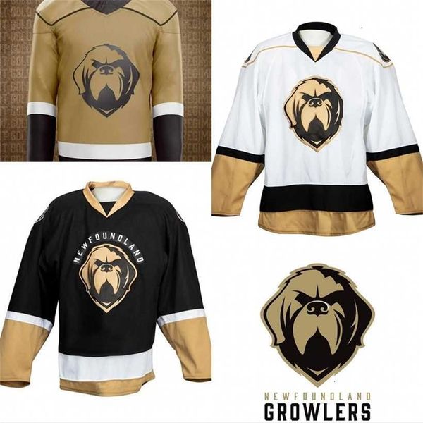 C2604 Mit ECHL Newfoundland Growlers New Third Jersey Custom Mens Womens Youth Home Away Hockey Jersey Gold White Black