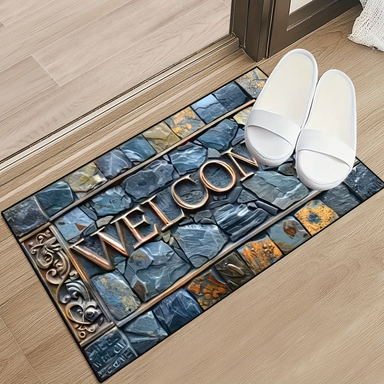 TEMU Welcome Doormat Stone Pattern Entrance Carpet Non-slip Floor Mats Indoor Home Decor