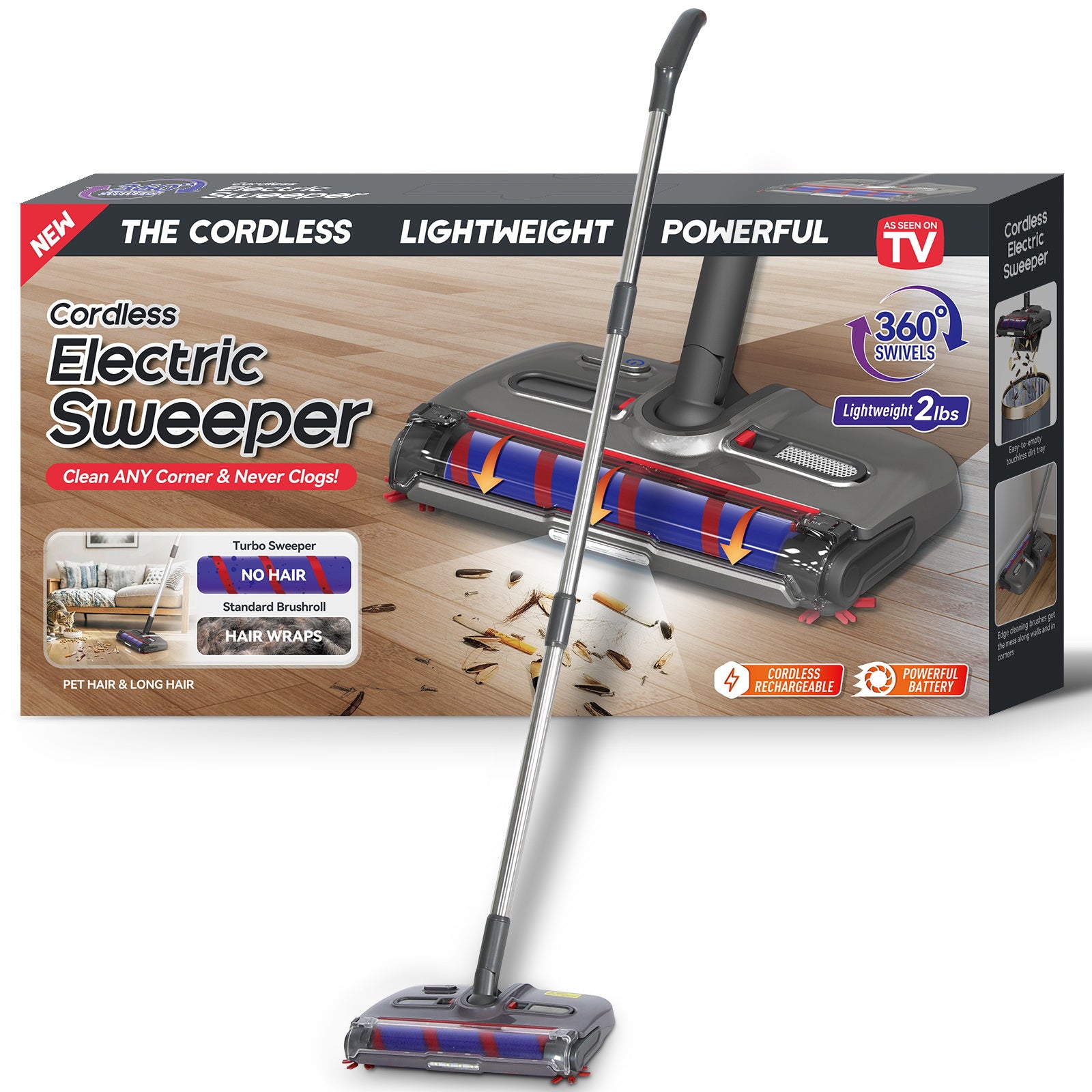 TEMU Cordless Electric Sweeper,turbo Sweeper Electric Broom,rechargeable Cordless Sweeper,360 Degree ,2 Corner Edge Brushes,high