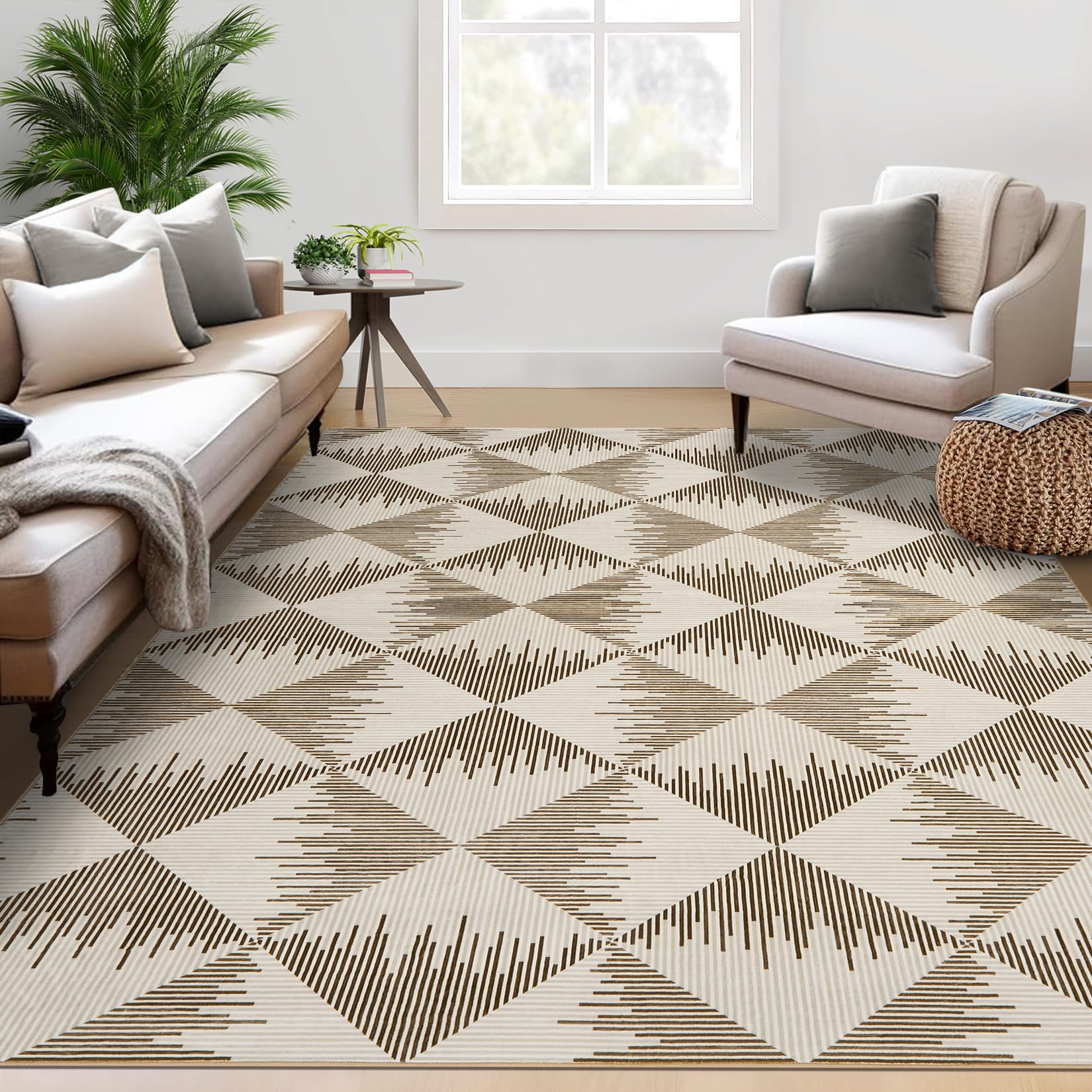 Garvee 10x13 Large Area Rugs Modern Minimalist Neutral Living Room Rug Machine Washable Non-Skid Beige Carpet Mat