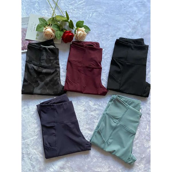 NEW LULUSLEMONS Women Two Pocket Cropped Yoga Pants Fiess Leggings Tights High Waist Running Capris Workout Gym Clothing Sports Wear