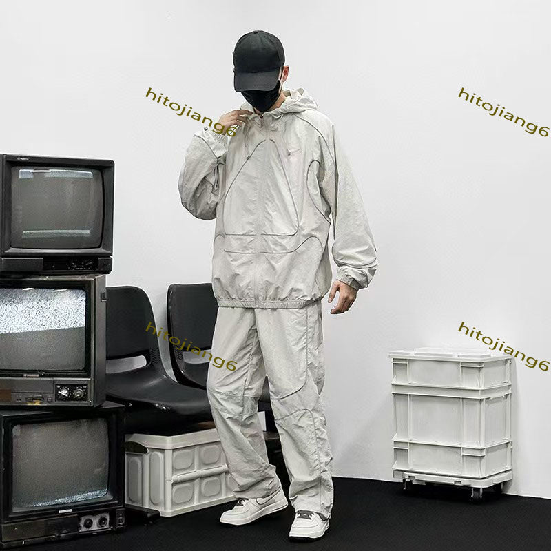 American Trendy Style Functional Color Contrast Splicing Zipper Jacket Mens and Womens Loose Charge Jacket Casual Jacket 455