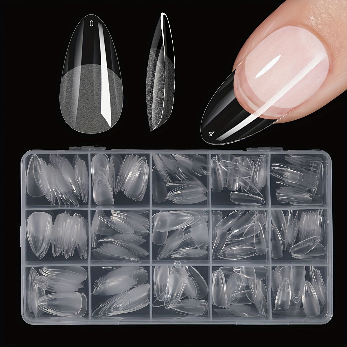 TEMU 330pcs Soft Gel Nail Press-ons - Almond Shape Medium-length False Nails With Semi-matte & Glossy Finish, Transparent Full Coverage Tips For