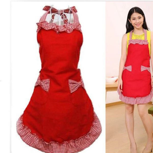 Princess Apron Household Cleaning Apron For Adult Women Girls Lace Bowknot Plaid Bib Apron For Cooking Baking Coffee Shop 250208