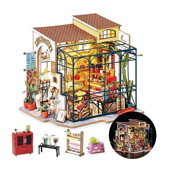 Robotime DIY Dollhouse Kit Mini House with Furnitures Accessories 1 24 Scale Craft Kit Emilys Flower Shop M240824