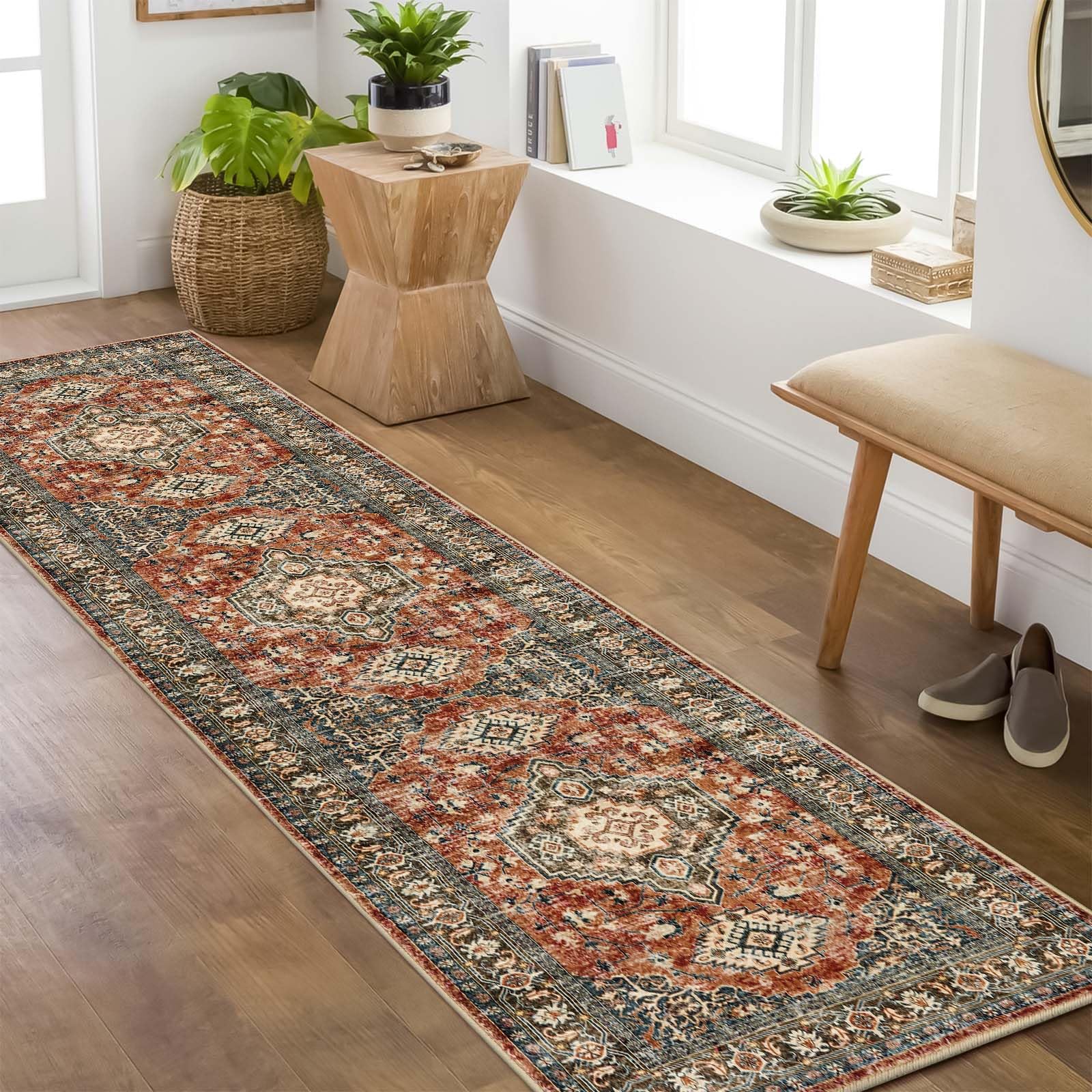 Lahome Oriental Hallway Runner Rug Non Slip, 2x8 Washable Runners for Hallways Kitchen, Vintage Non Skid Soft Long Carpet for Bedroom Bathroom Entrywa