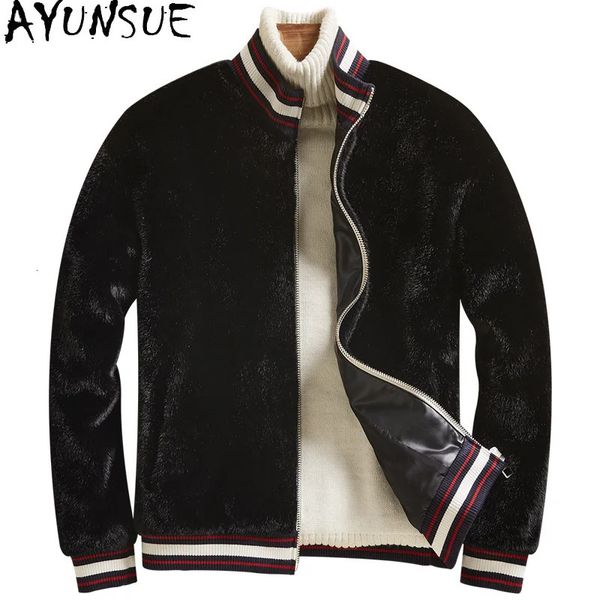 Ayunsue Winter Faux Mink Fur Mens Jacket Colleball Jackets Clothing Fashion Outwear Casacas Para Hombre 241212