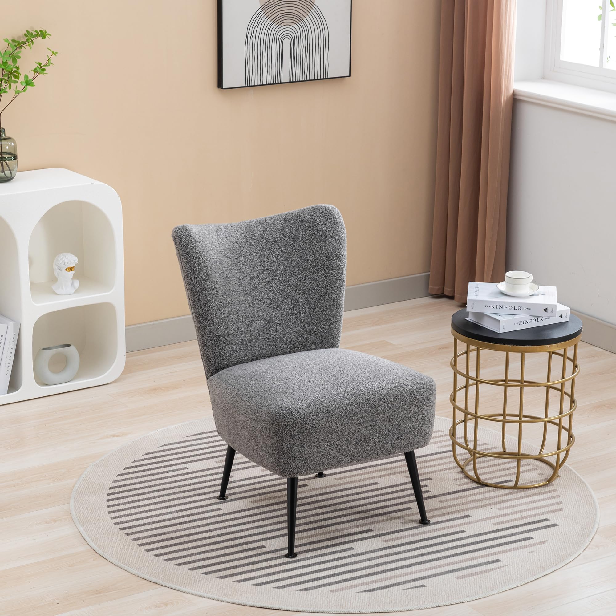 Garvee Living Room Chairs Armless Accent Chair With Rubber Wooden Legs Modern Upholstered Corner Side Chair Gray