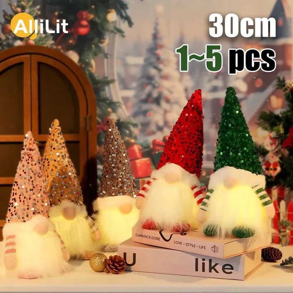 1-5 pieces of LED luminous dwarf sequins faceless dolls Christmas gift decorations 2024 night lights family Christmas trees celebrating the