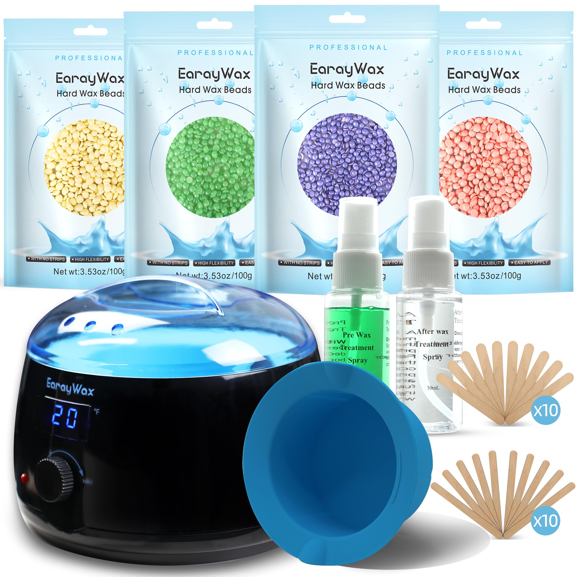 Waxing Kit for Women Men, Wax Warmer Hair Removal at Home with Hard Wax Beads & Silicone Pot, Suitable for Sensitive Skin Brazilian Bikini, Facial, Un