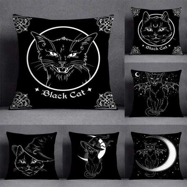 Black cat series pattern decorative pillowcase square home office decoration (45cm * 45cm)XJ250102