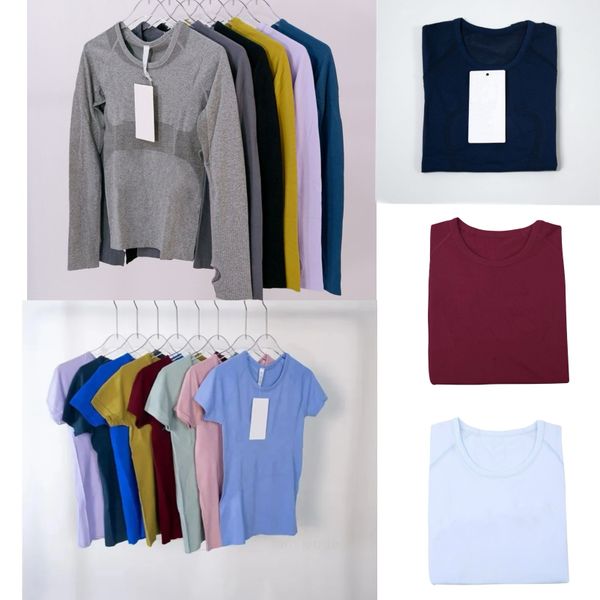 women yoga t-shirt elastic seamless knit tight short-sleeved breathable running shirt lululies lemonly lemenly sweat cycling fitness sleeved