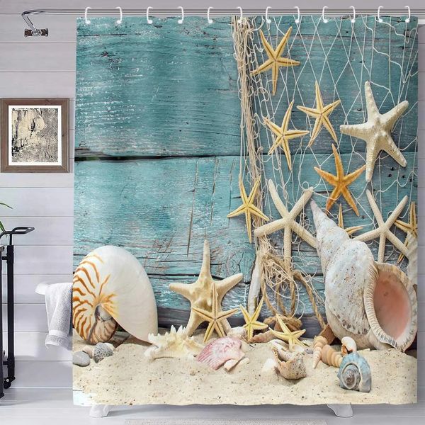 Shell shower curtains summer beach starfish seaside bathroom curtains polyester fabric bathroom accessories set 240903
