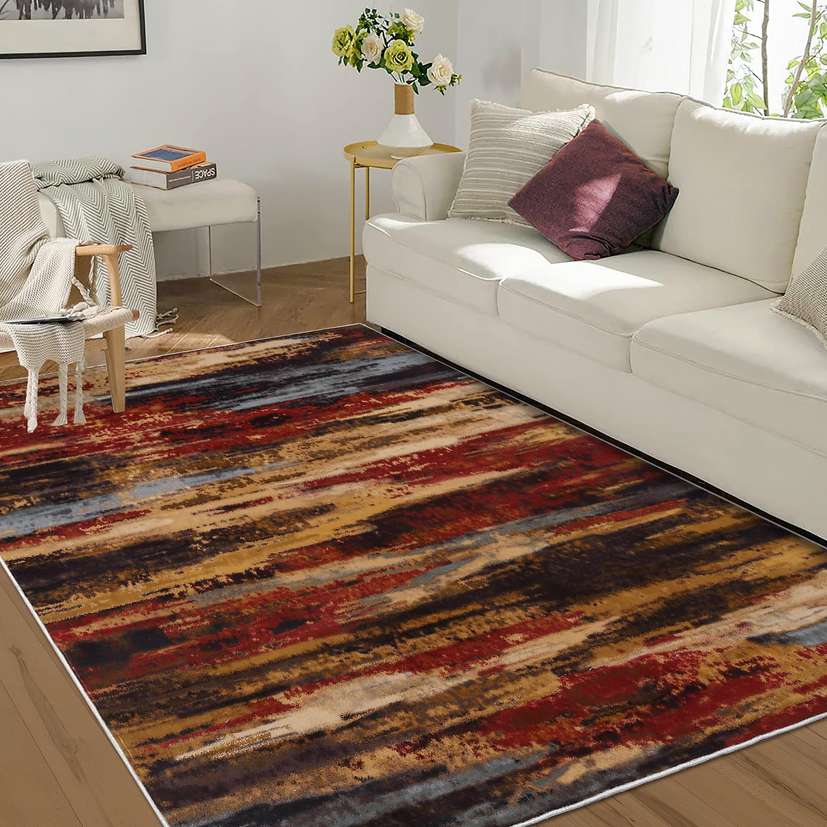 Garvee 9x12 Rug for Bedroom RedRug for Living Room Large Area Rug Non Slip Modern Rug Abstract Floor Mats Throw Rugs for Dining Room Stain Resistant N