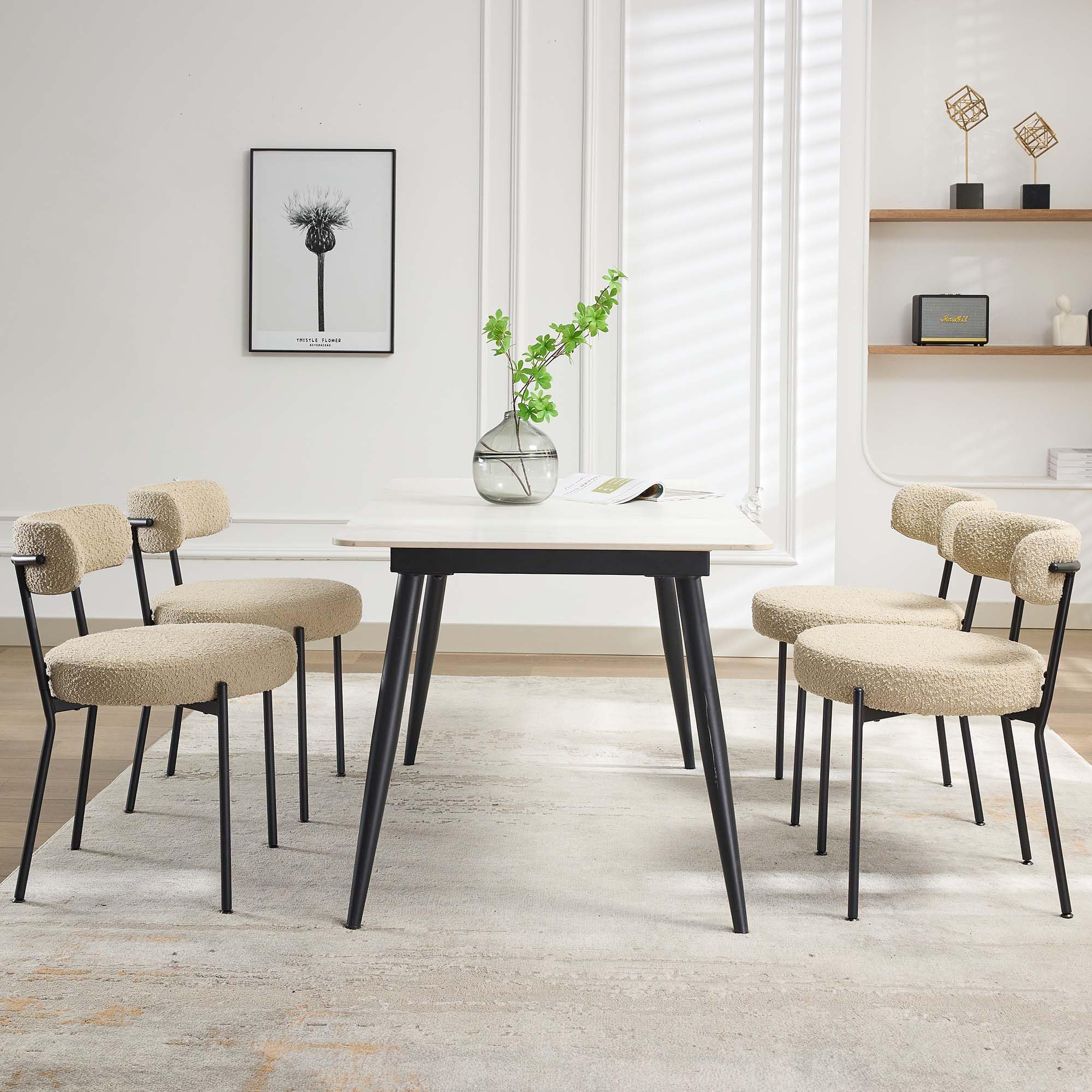 Garvee Mid-Century Dining Chairs Set of 2, Boucle Dining Room Chairs, Round Upholstered Chairs with Adjustable Legs - (Camel Color, Black Leg)