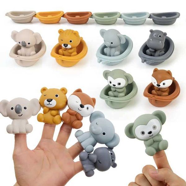 Baby Bath Toys Baby bath toys stacked bath boat toys silicone cute animals finger puppets childrens interactive floating squeezing toys gift
