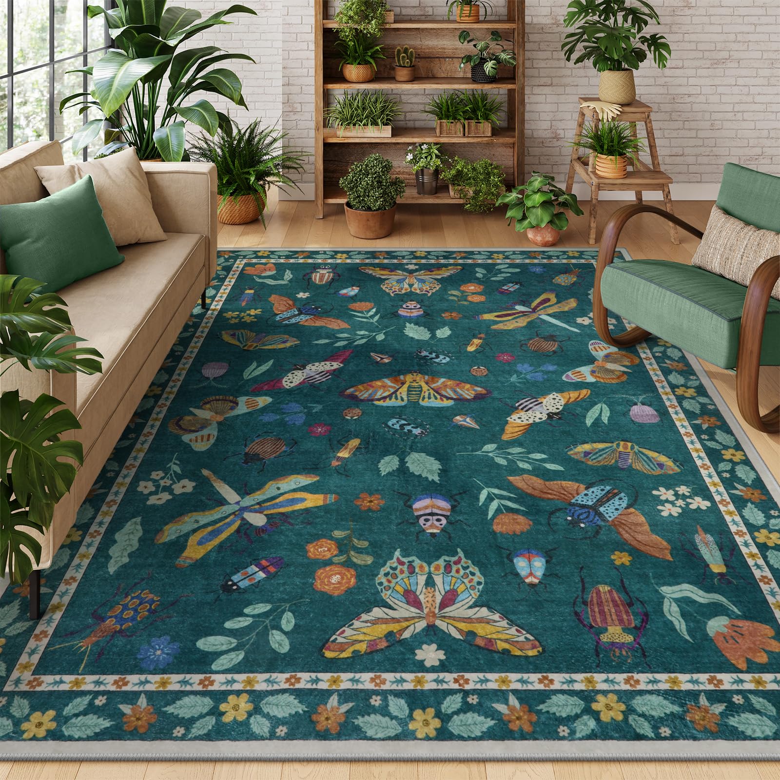 Lahome Insect Print 5x7 Area Rugs for Living Room, Soft Washable Rugs for Bedroom Ultra-Thin Non Slip Modern Rug, Stain Resistant Throw Rug Carpet for