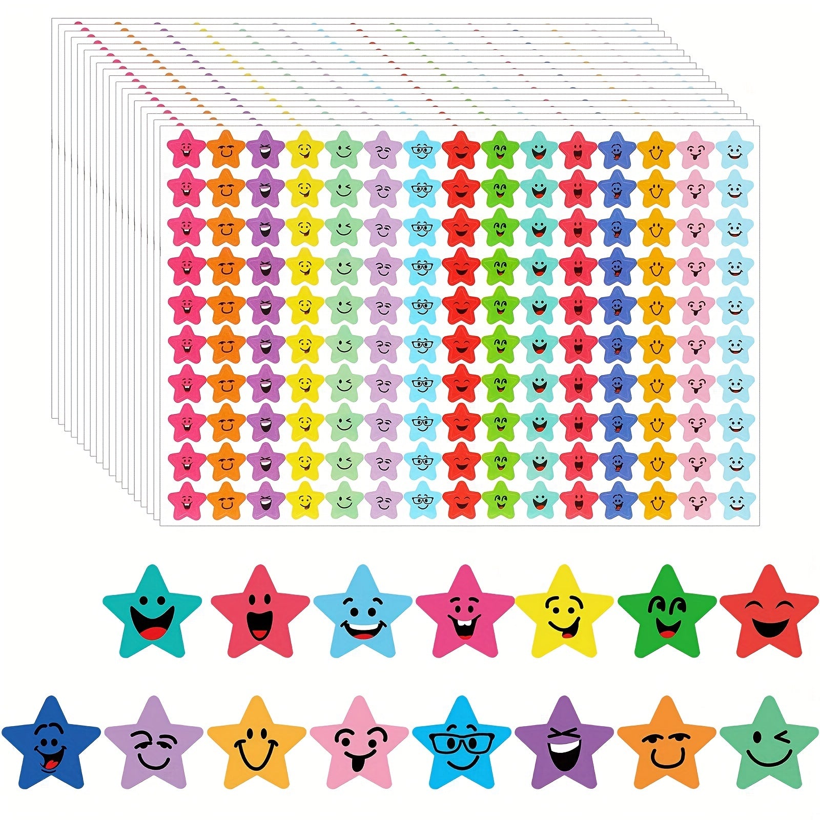 TEMU 1200pcs Star Stickers, Happy Face Stickers, 15 Designs Student Reward Behavior Labels For Diy Crafts Scrapbooking School Office Supplies
