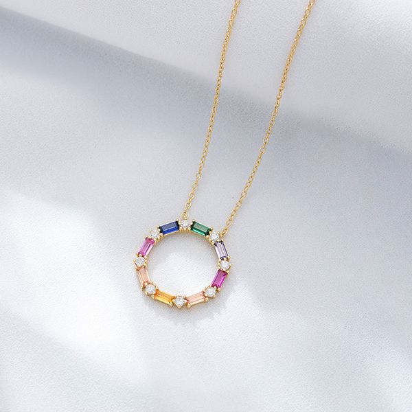 925 sterling silver color ladder square rainbow zircon ring pendant necklace for women&#039;s niche design