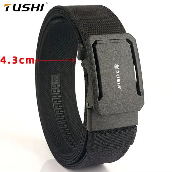 TUSHI 4.3 Wide Thickened gun hanging double-layer nylon cloth belt versatile outdoor tactical automatic buckle mens belt 250102
