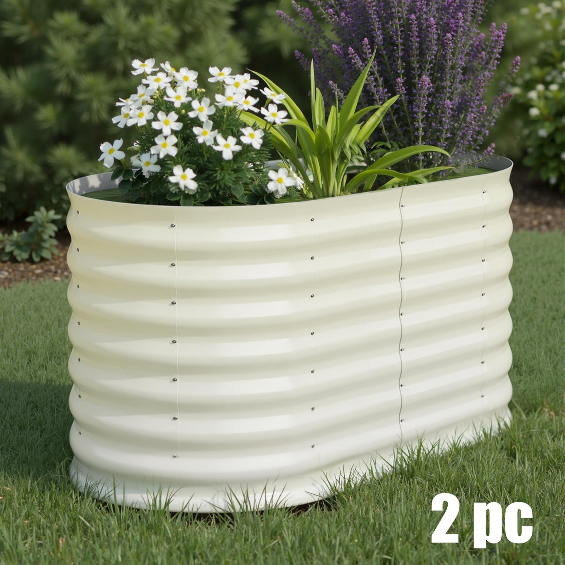 Garvee 2 Pcs 4' X 2' X 2' Galvanized Steel Raised Garden Beds, Outdoor Deep Planter Box Kit with Tool-Free Assembly, Rust-Resistant Beige Coated Desig