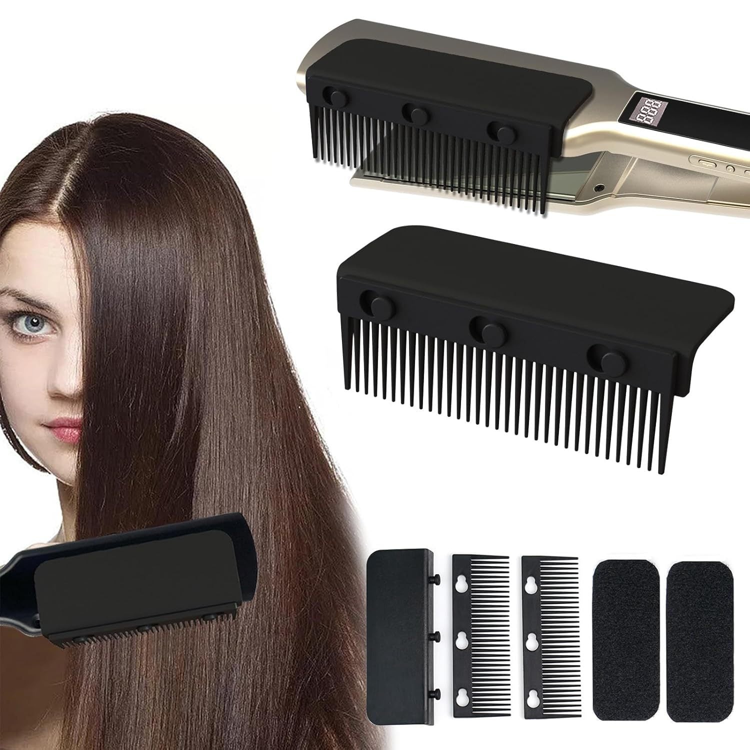 TEMU Clip-on Flat Iron Comb Attachment, 500°c High Temp Resistant, Professional & Home Use - Compact Hair Styling Tool With Multiple Comb Options For
