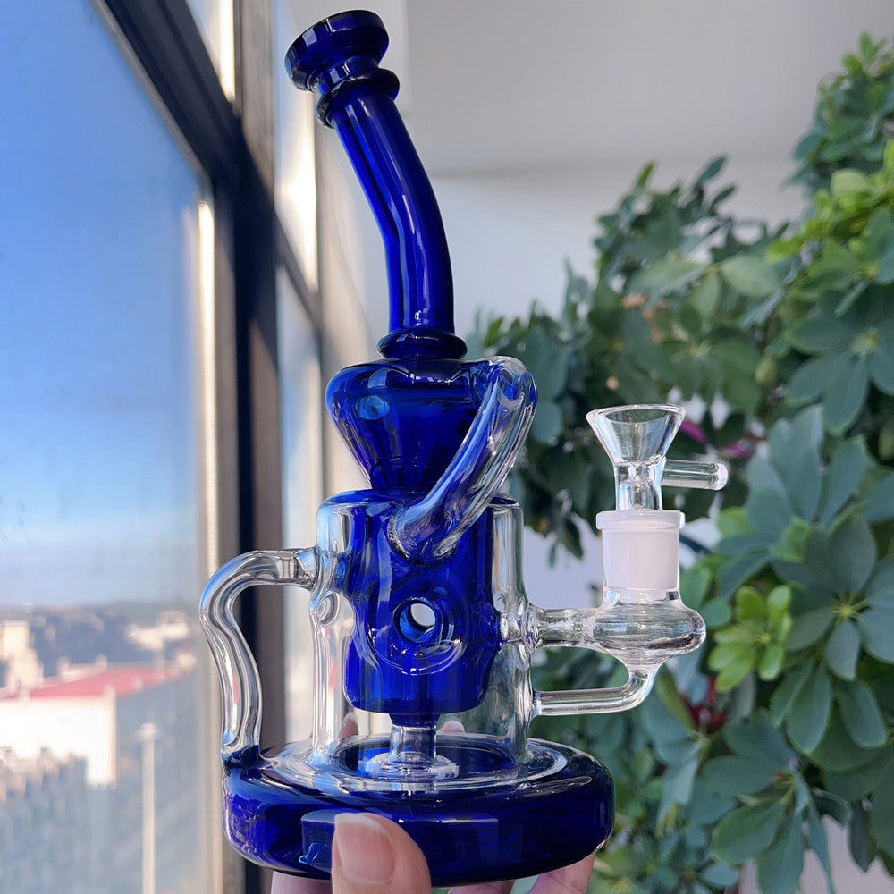 Blue Amber Recycler Water Pipes Thick Glass Bong Hookahs Bubbler Heady Dab Rigs with 14mm Joint Smoking Accessories