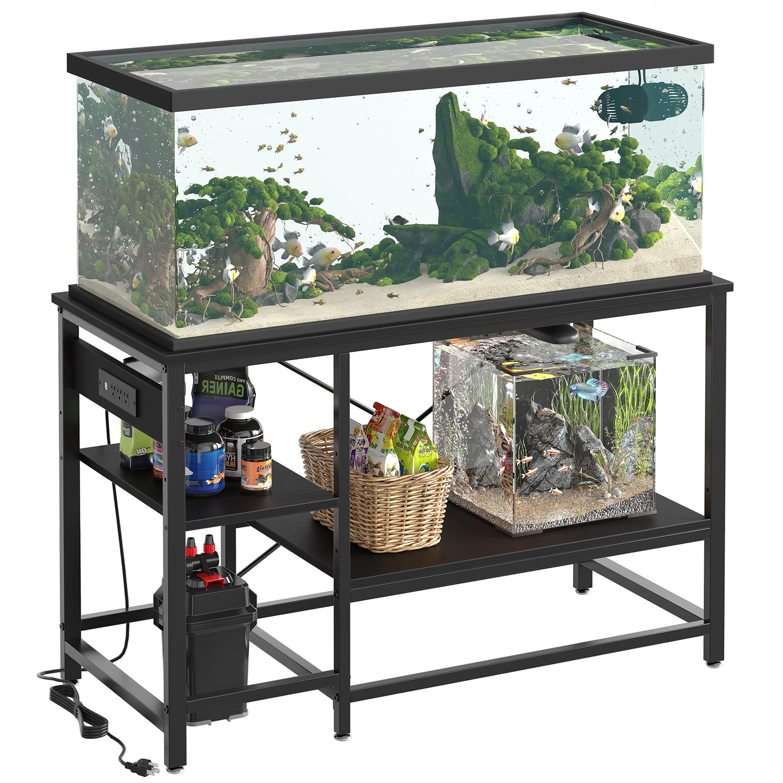 Bestier 55 Gallon Fish Tank Stand with Power Outlet, 49x13 Metal Aquarium Stand with Filter Storage, 6-Leg Long Reptile Tank Stand with 3-Tier Adjusta