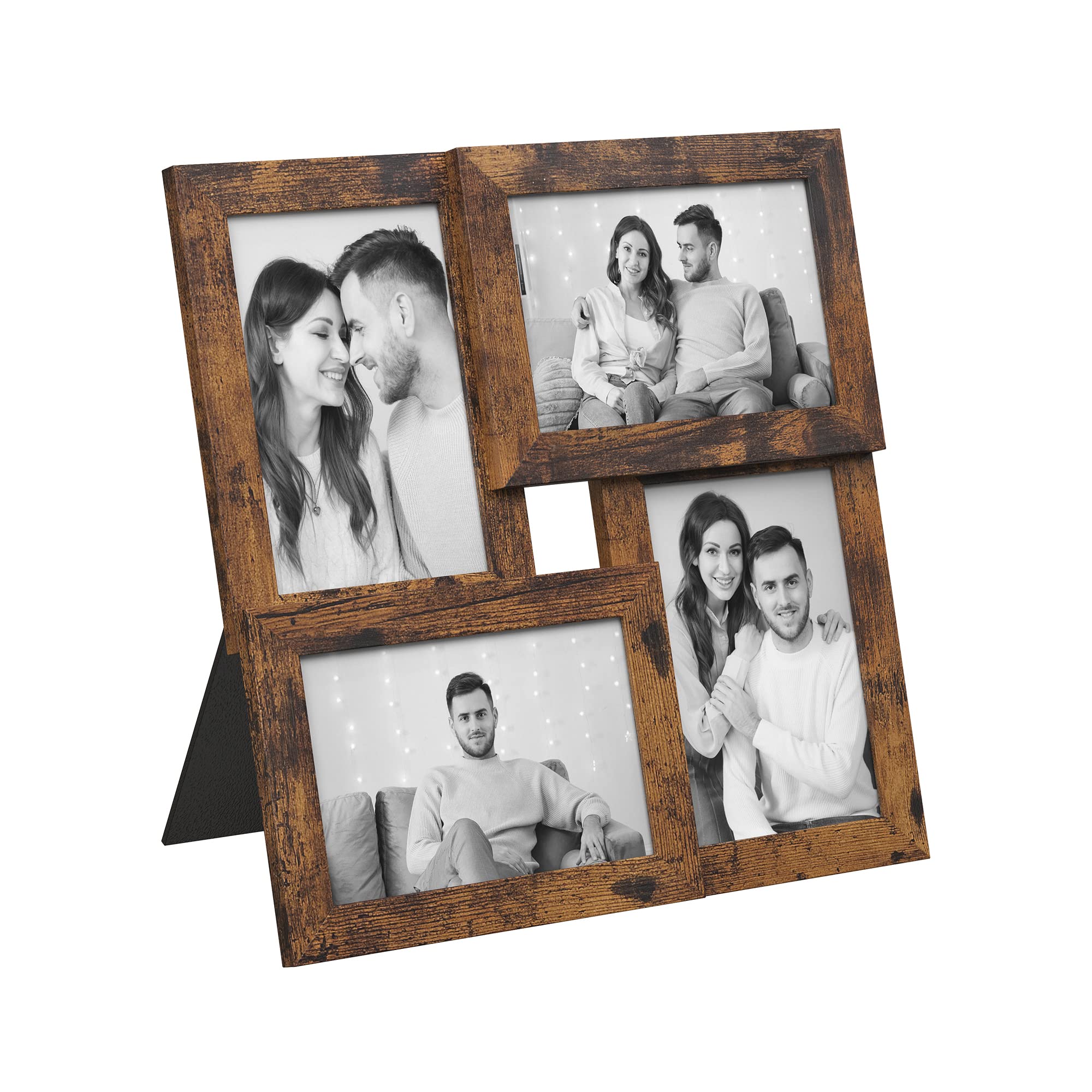 SONGMICS 4x6 Collage Picture Frames, Family Photo Collage Frame Set of 4 for Wall Decor, Glass Front, Wall Hanging or Tabletop, Rustic Brown URPF025X0