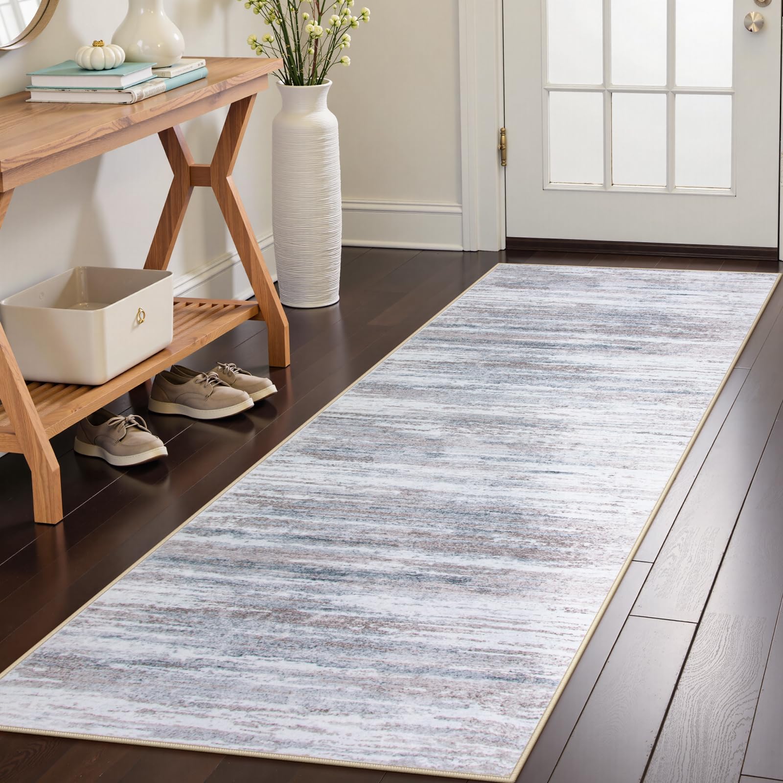 Lahome Modern Abstract Rug Runners 2x6, Washable Kitchen Runners Non Slip Soft Laundry Room Rug, Beige Print Ultra-Thin Carpet Runner for Bedroom Bath