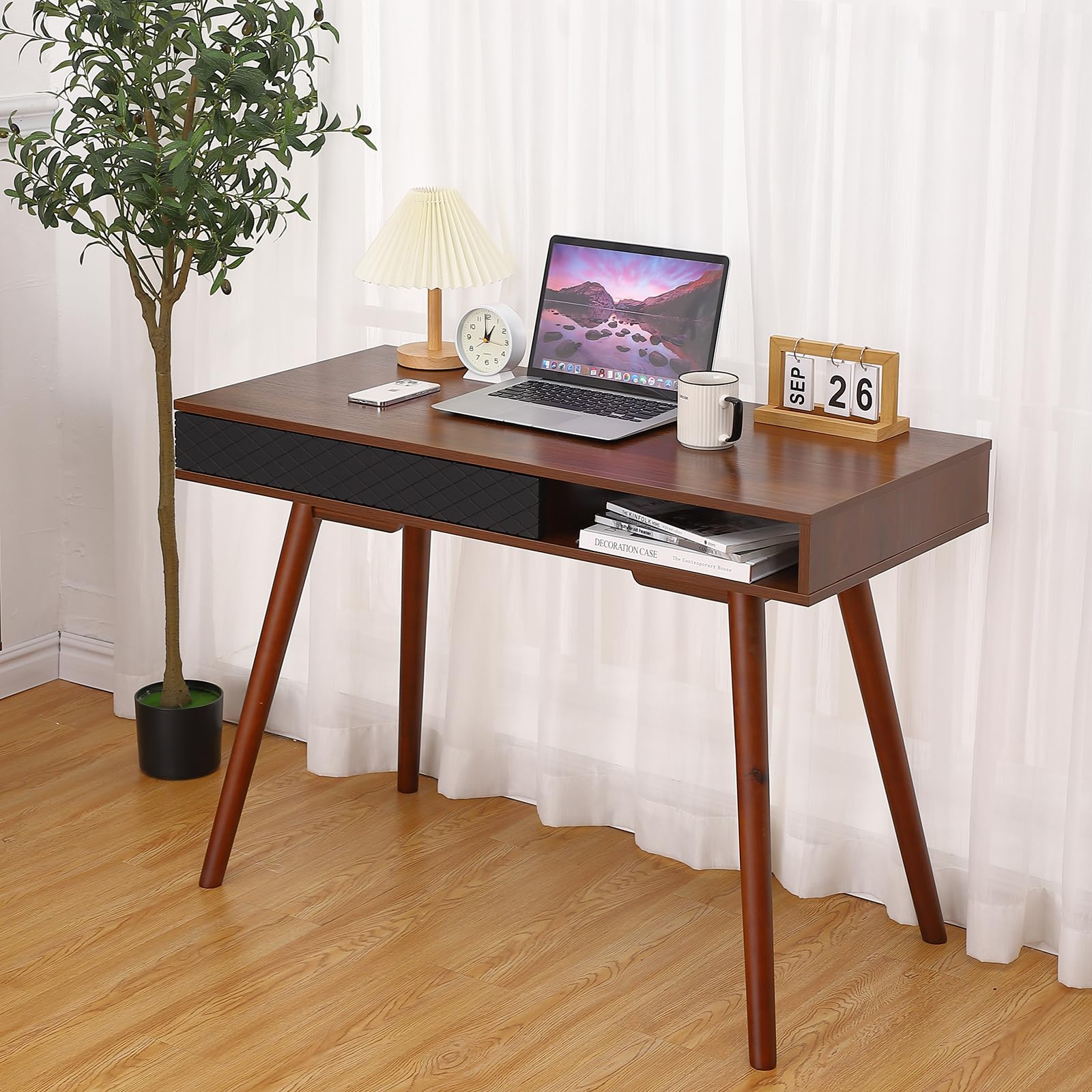 Garvee 31" Walnut Writing Desk, Mid Century Modern, Home Office