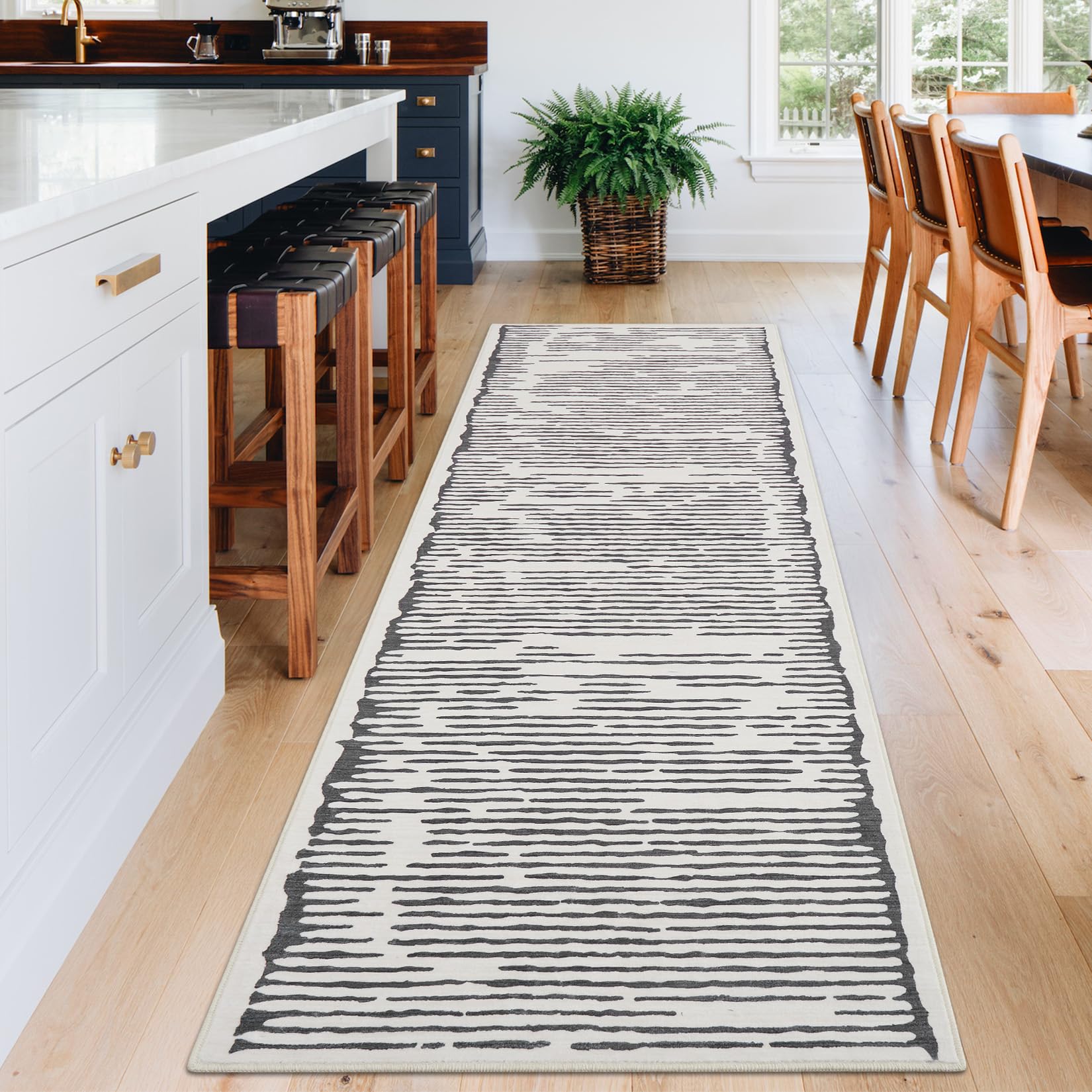Garvee Runner Rug 2x6 for Hallway, Modern Stripe Carpet, Soft Non Slip Low Pile, Beige Gray