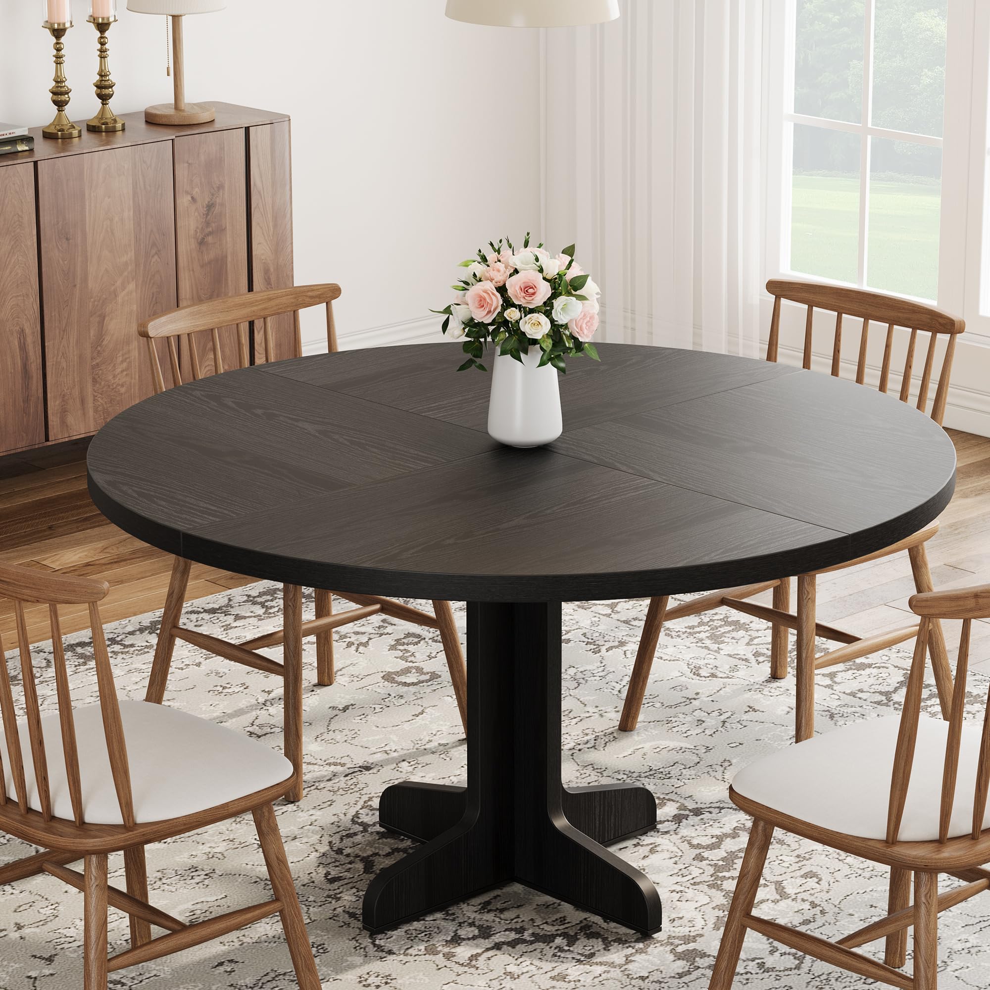 Garvee 47 Inch Round Dining Table, Wood Kitchen Table, Dinning Room Tables for 4-6 People, Dinner Table with Wooden Tabletop and Legs for Dining Room 