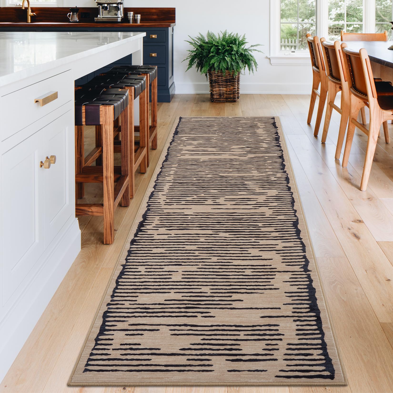 Garvee Runner Rug 2x6 Brown Modern Stripe Carpet Machine Washable Soft Non Slip Low Pile for Hallway Entryway Laundry Room