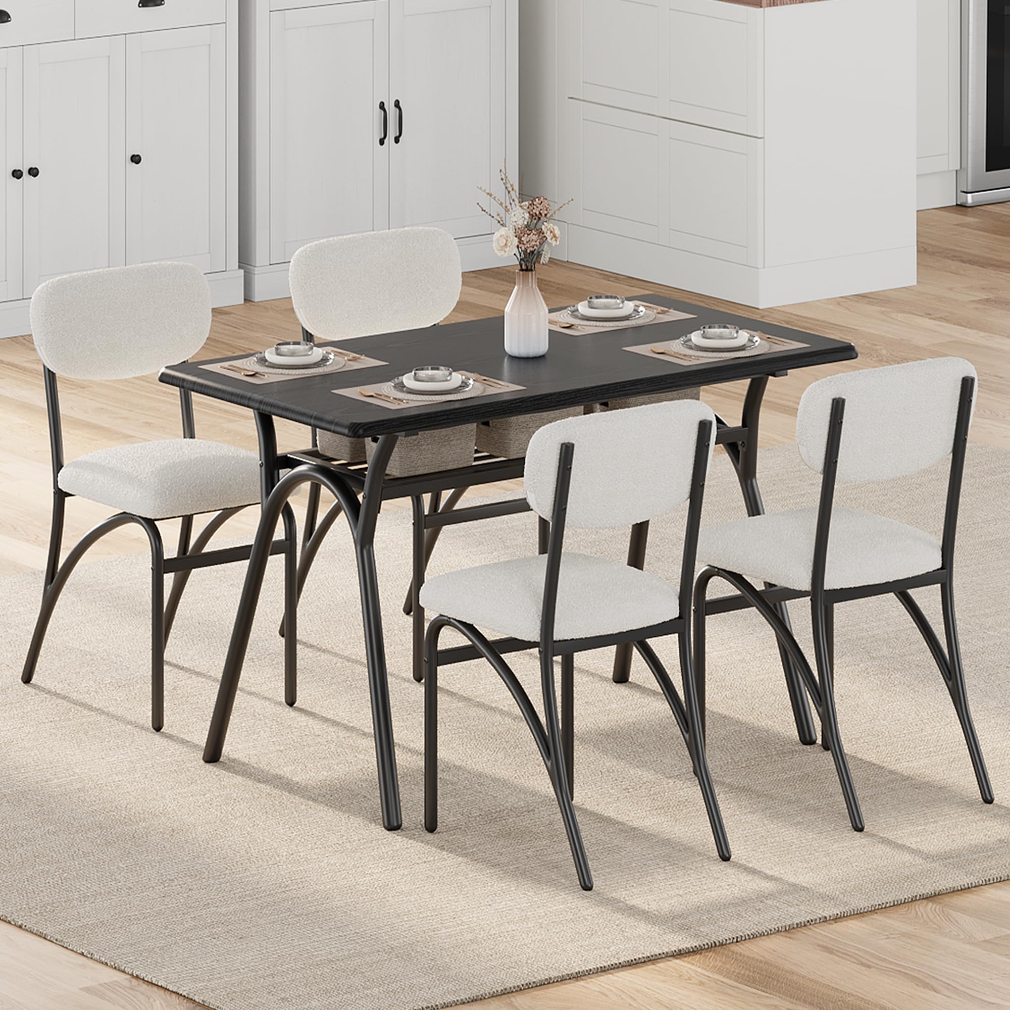 Garvee Dining Chairs, Boucle Dining Chairs Set of 4, Mid-Century Modern Upholstered Kitchen Dining Room Chairs with Arched Metal Legs for Dining Room 