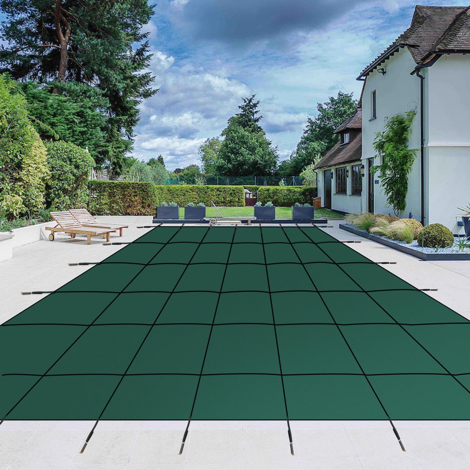 Garvee Pool Safety Cover Fits 18x36ft Inground Pool, Ultra-Dense Rectangle Pool Cover Green Mesh SolPool Safety Net and Installation Tools, Safety Poo