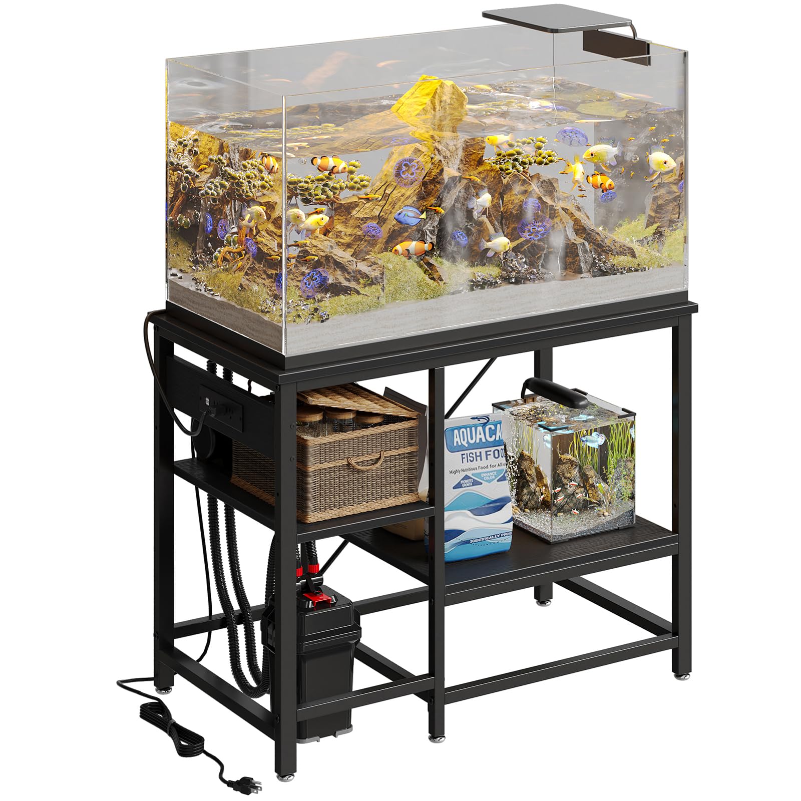 Bestier 40-50 Gallon Fish Tank Stand with Power Outlet, 36x19 Metal Aquarium Stand, 6-Leg Reptile Tank Stand with 3-Tier Adjustable Storage Shelves, 6