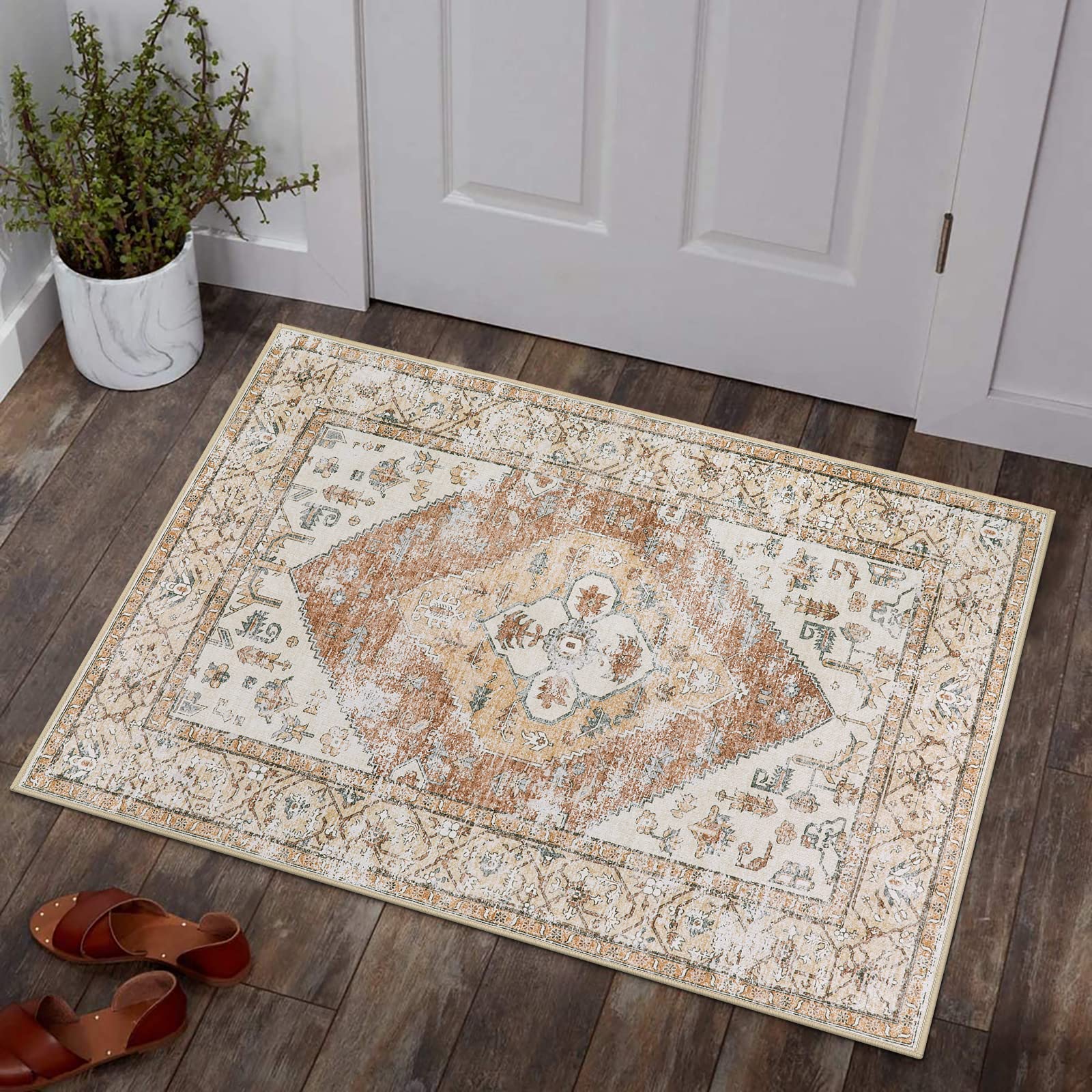 Lahome Boho Kitchen Rugs Washable - 2x3 Small Non-Slip Entry Rugs for Inside House Oriental Throw Area Rugs for Bedroom Accent Distressed Floor Doorma
