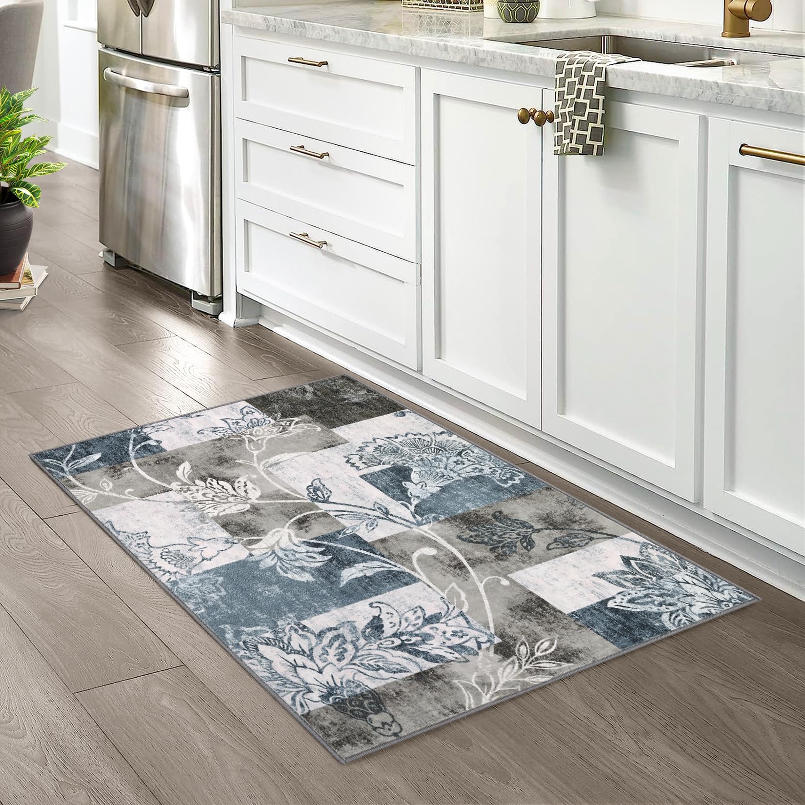 Garvee Small Area Rug 2x3 Modern Geometric Entryway Rug Machine Washable Non Slip Floor Mat Abstract Distressed Doormat Non-Shedding Throw Rug for Bed