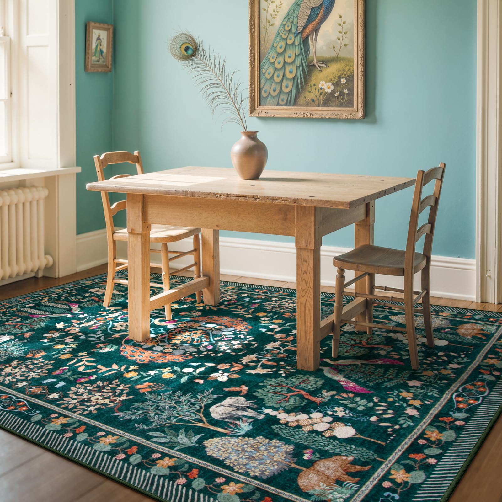 Lahome Dining Room Rugs for Under Table, Area Rug 6x9 Living Room Rugs, Washable Bedroom Rug Non Slip Low Pile Dining Room Rug Large Carpet for Bedsid