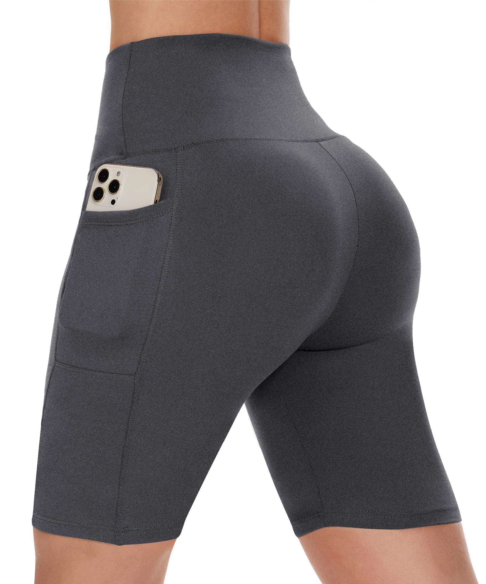 CAMPSNAIL Biker Shorts Women with Pockets - 3"-5"-8" High Waisted Workout Spandex Tummy Control Gym Running Yoga Shorts 8 IN Large-X-Large Dark Grey-h