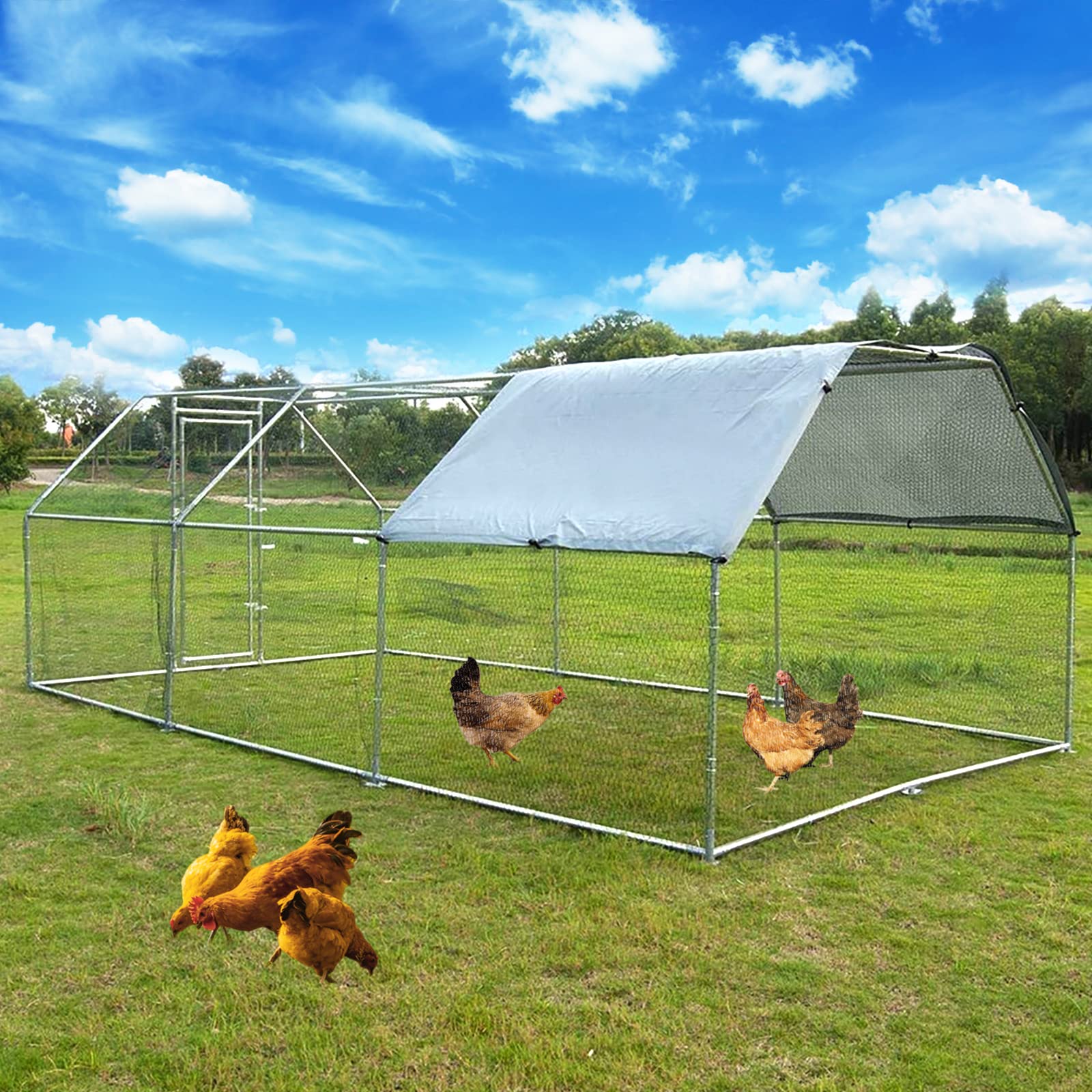 Garvee Large Walk-In Metal 18.5 x 9.2 x 6.5 FT Chicken Coop, Galvanized Wire Hen Cage - 3 Rooms