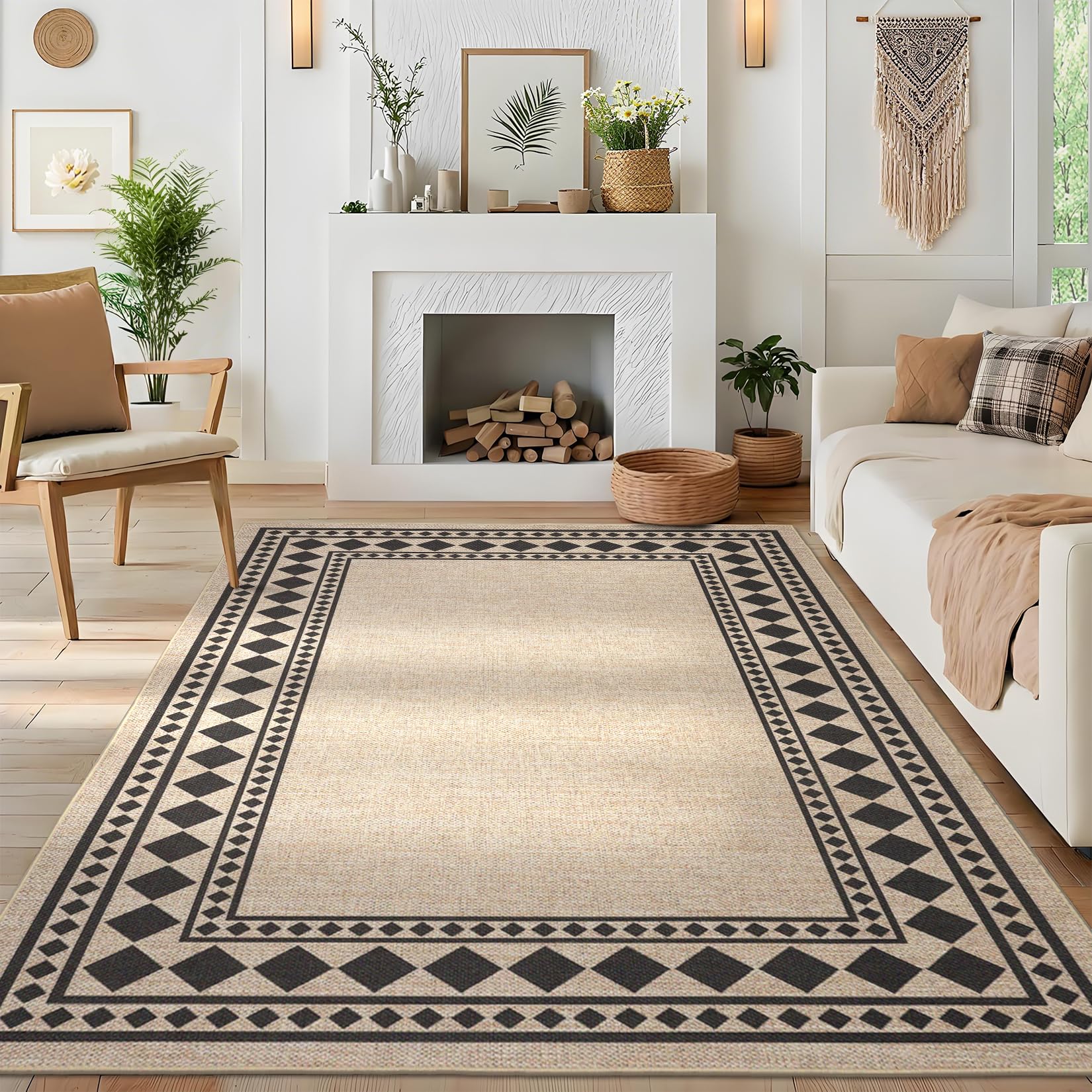 Garvee Modern 8x10 Area Rug White Black Soft Printed Thin Carpet for Home Decor and Living Room