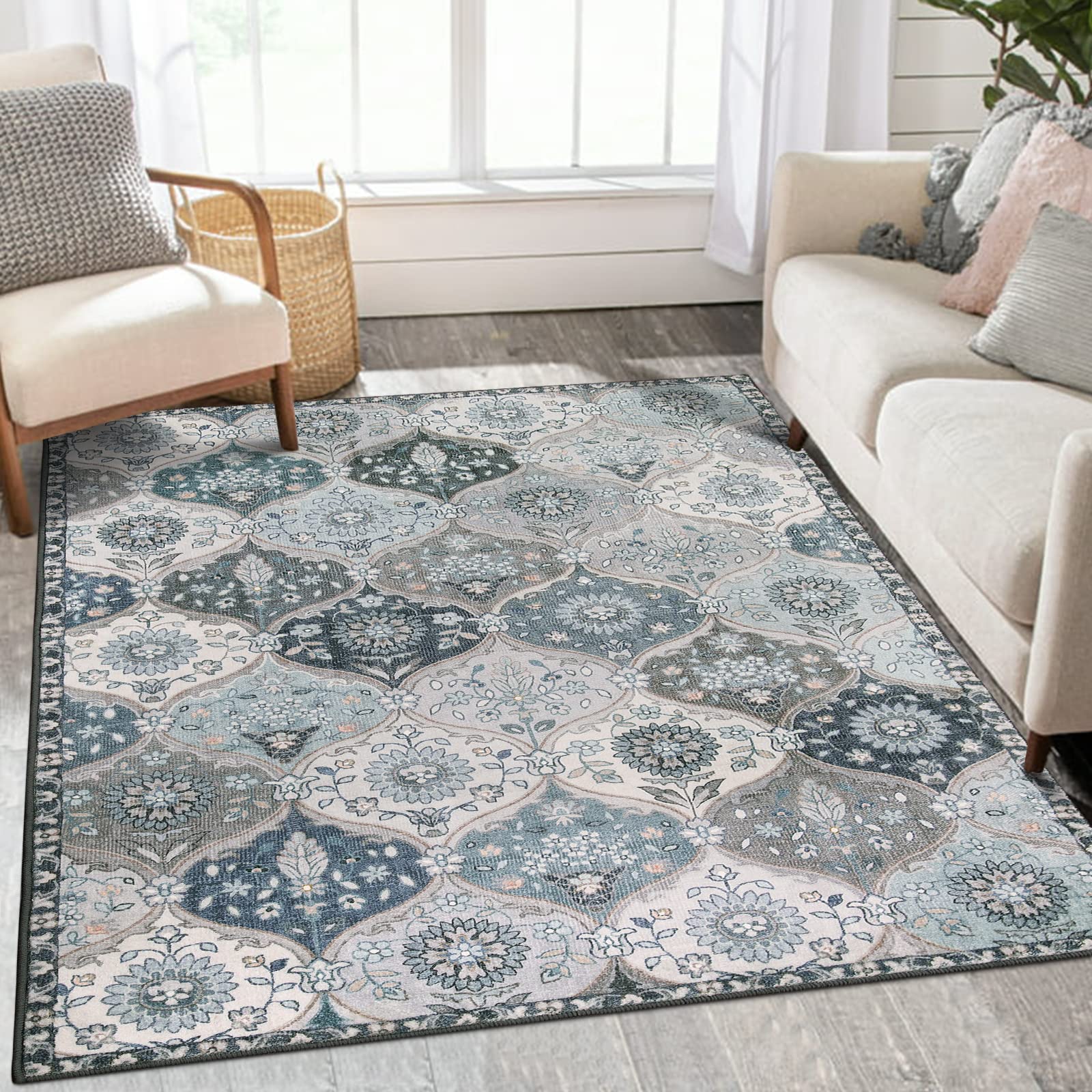 Lahome Moroccan Trellis Washable Rugs, 3x5 Area Rug for Bedroom Living Room, Indoor Non-Slip Small Oriental Accent Throw Carpet for Kitchen Entryway B