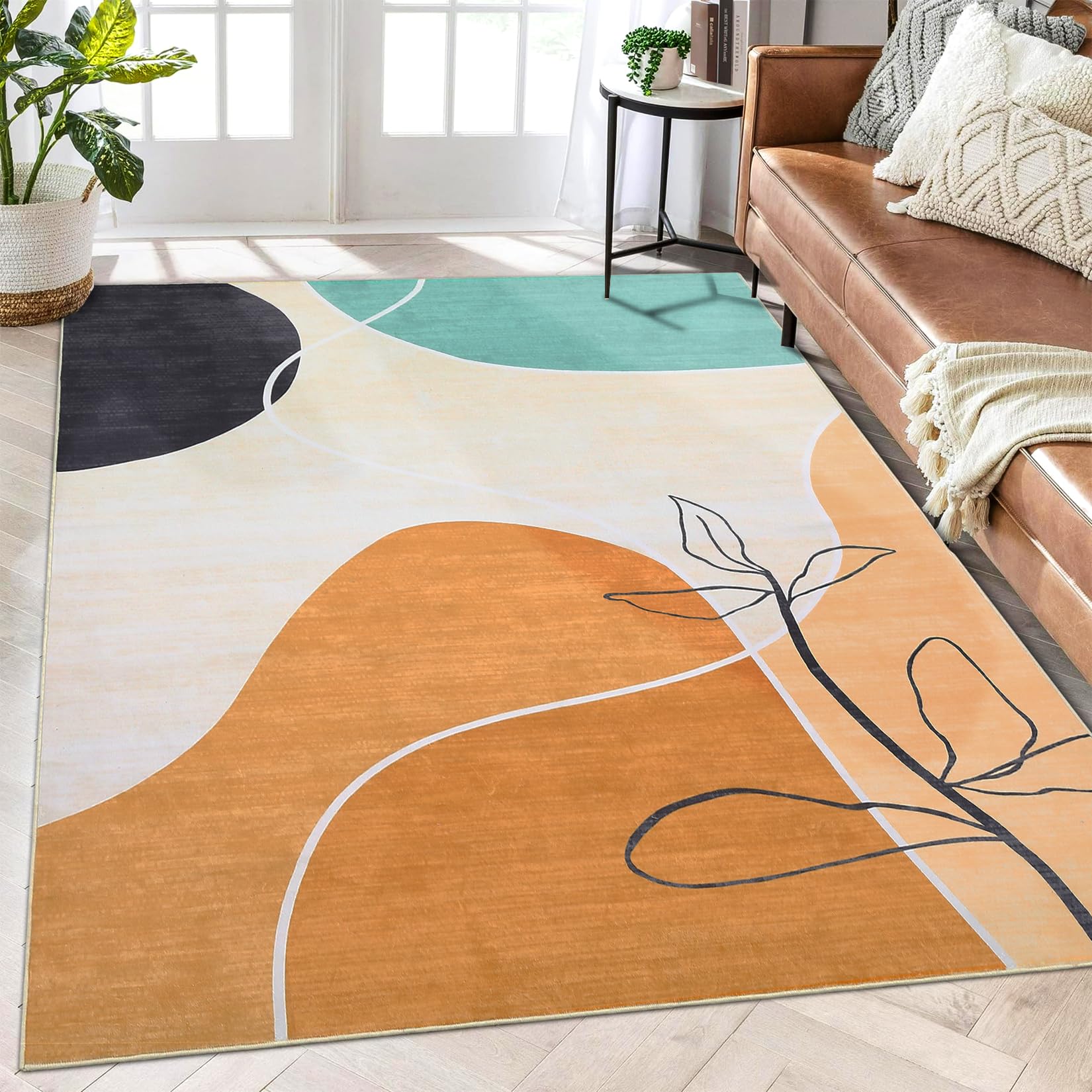 Garvee Extra Large Rug 10x13 Modern Washable Rug Boho Abstract Tropical Floral Non Slip Indoor Carpet