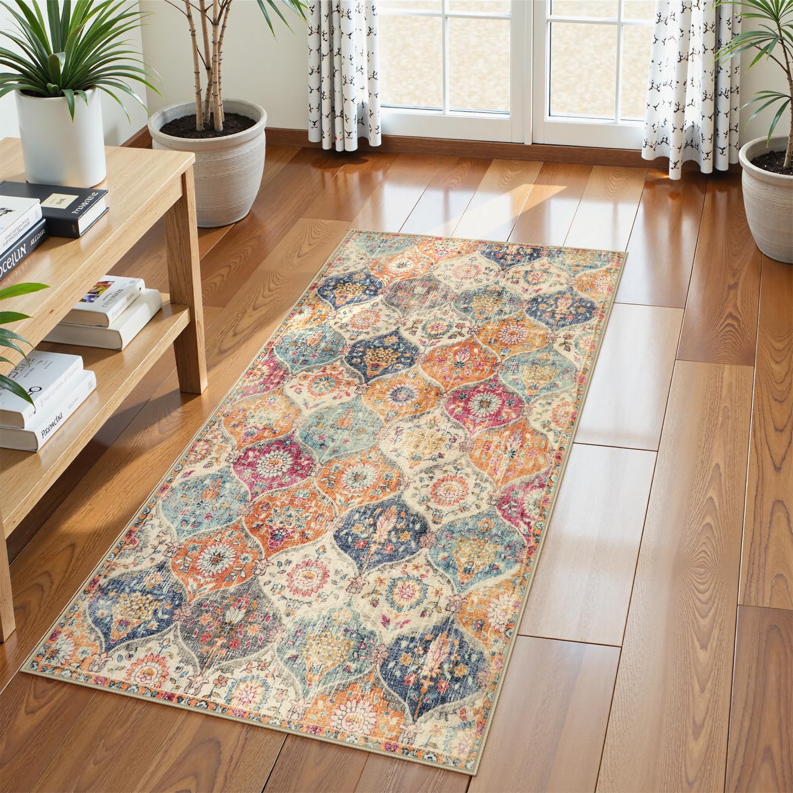 Lahome Kitchen Rugs Non Slip Washable Rugs for Entryway, 2x4 Rug Non-Slip Moroccan Trellis Ultra-Thin Indoor Door Mat Small Carpet for Bathroom Bedroo