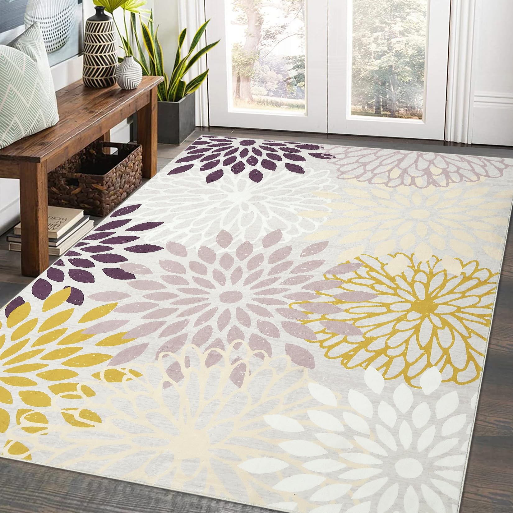 Garvee Area Rug 4 x 6 Floral Vintage Rug Medallion Cottagecore Rug Machine Washable Rug for Bedroom Living Room Nursery Kids Playroom Floral Floor Mat